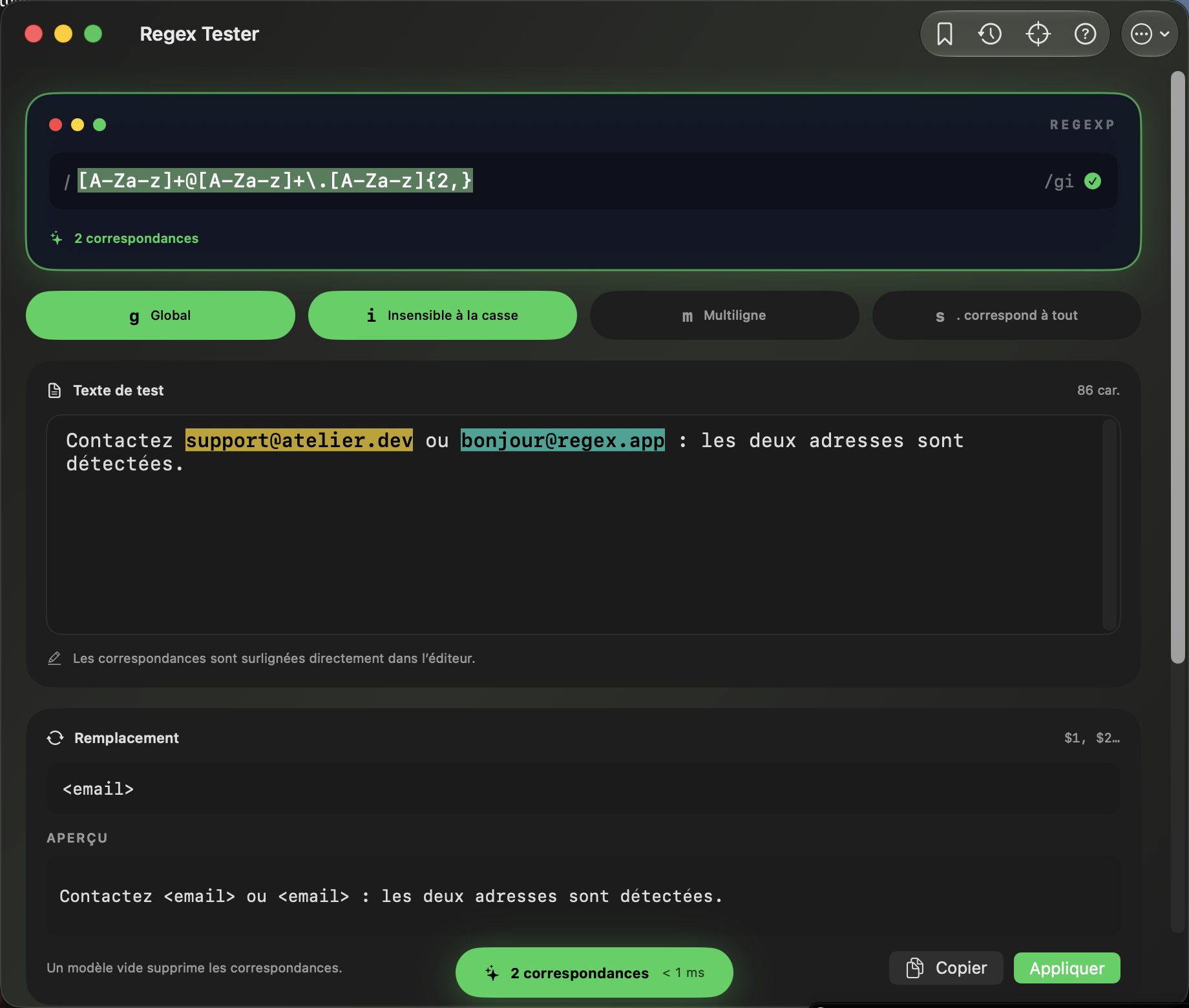 a8s Regex : surlignage et remplacement sur Mac